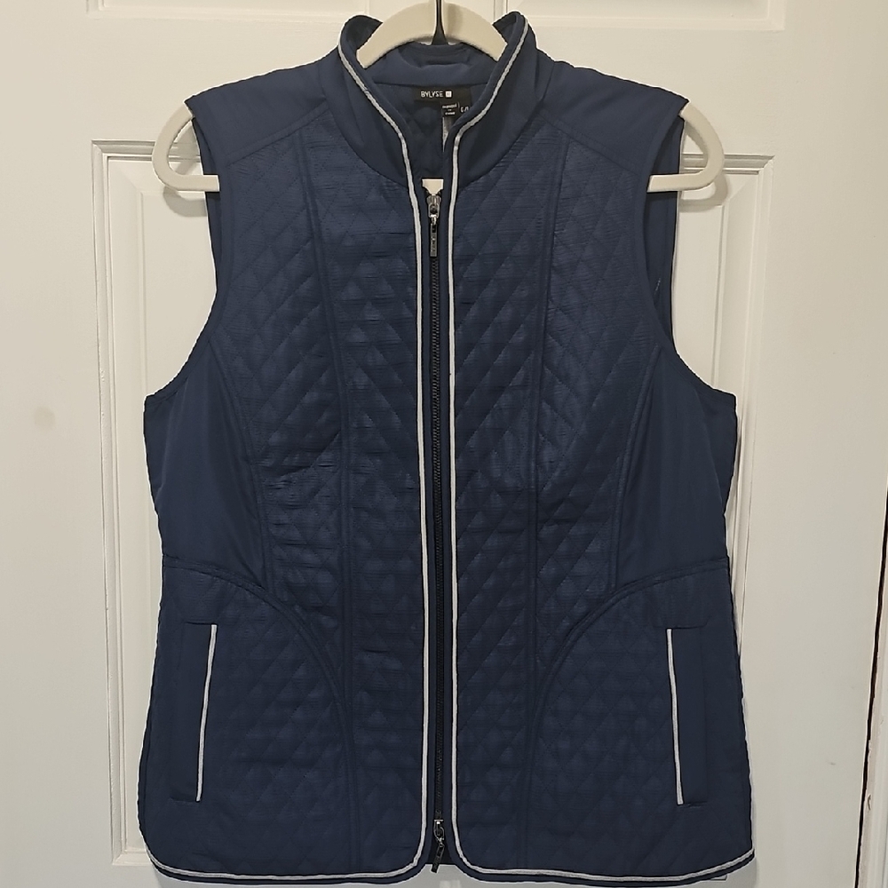 Navy Blue Quilted Zip-Up Vest By Olsen